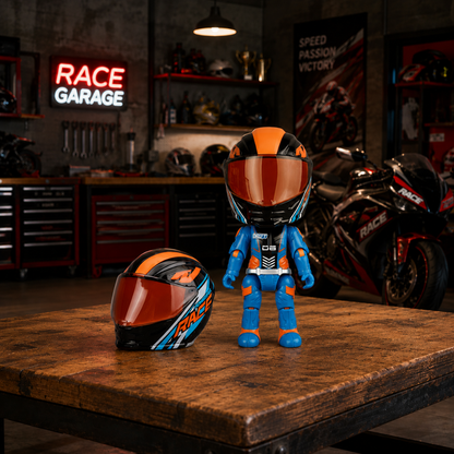 Casco de moto que se transforma en piloto