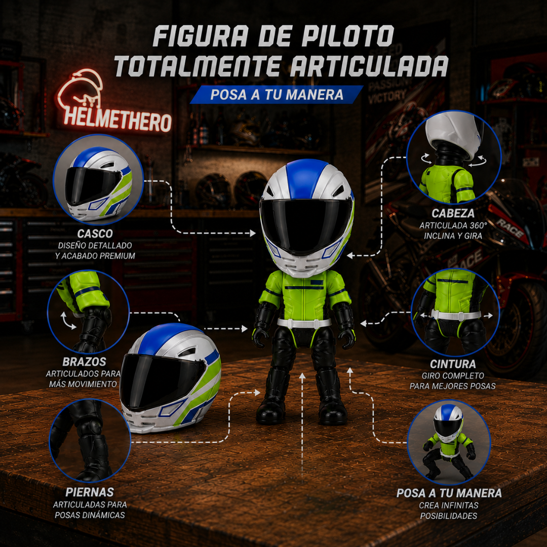 Casco de moto que se transforma en piloto