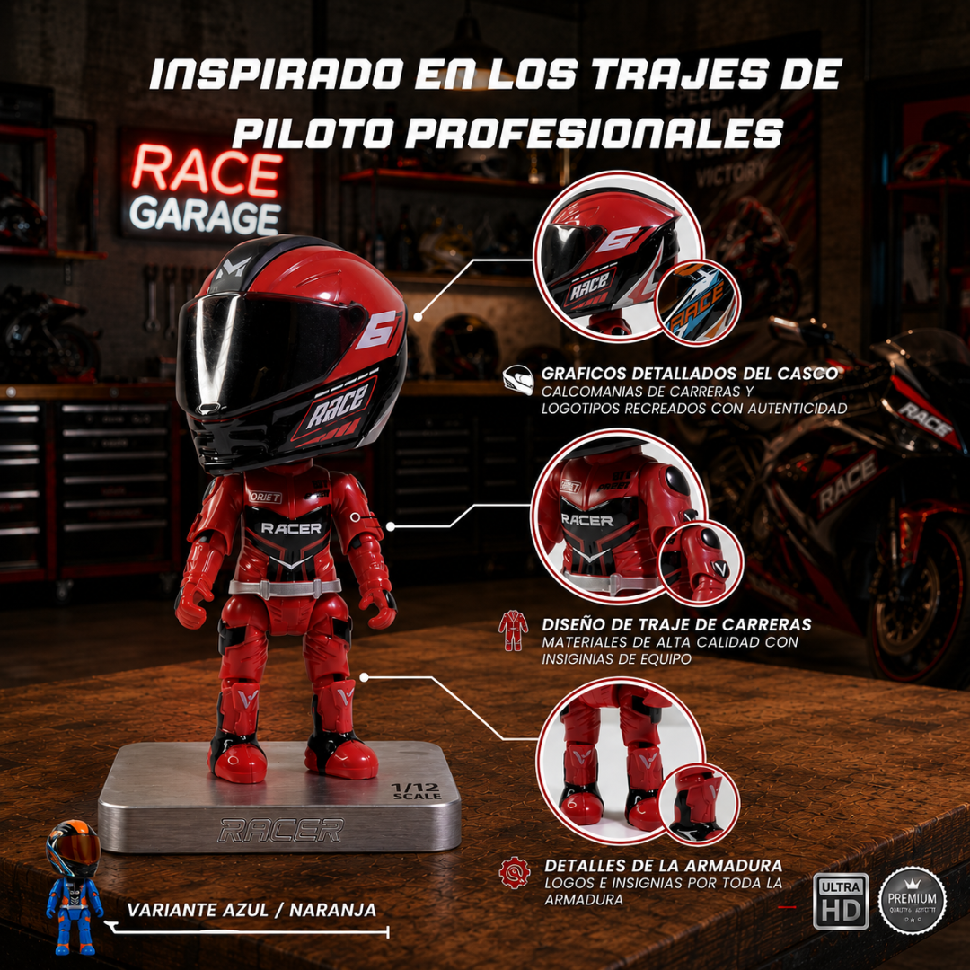 Casco de moto que se transforma en piloto